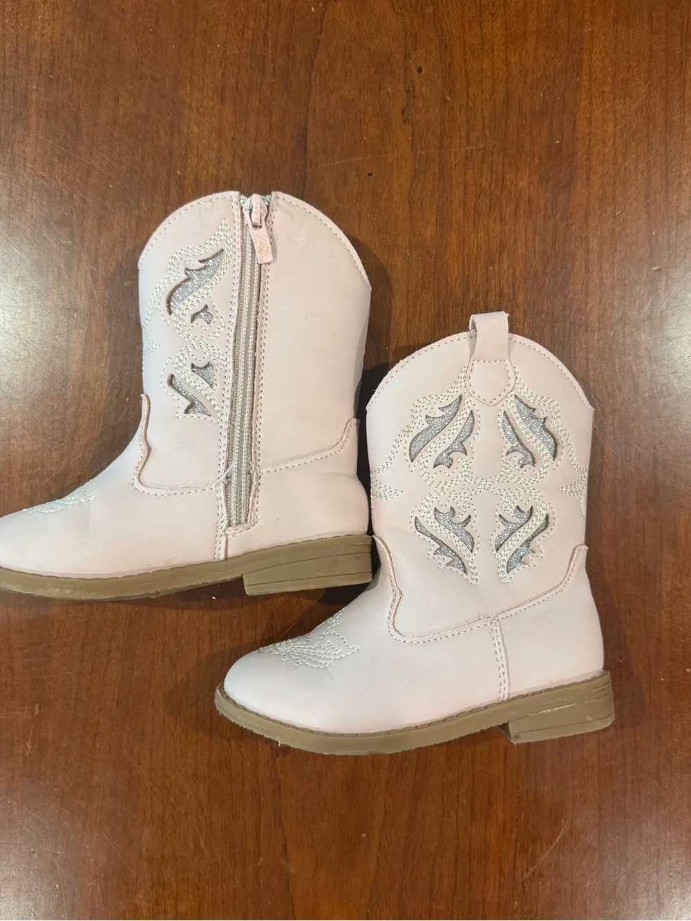 Pink Girls' Western Cowgirl Boots with Glitter Cutouts size 8